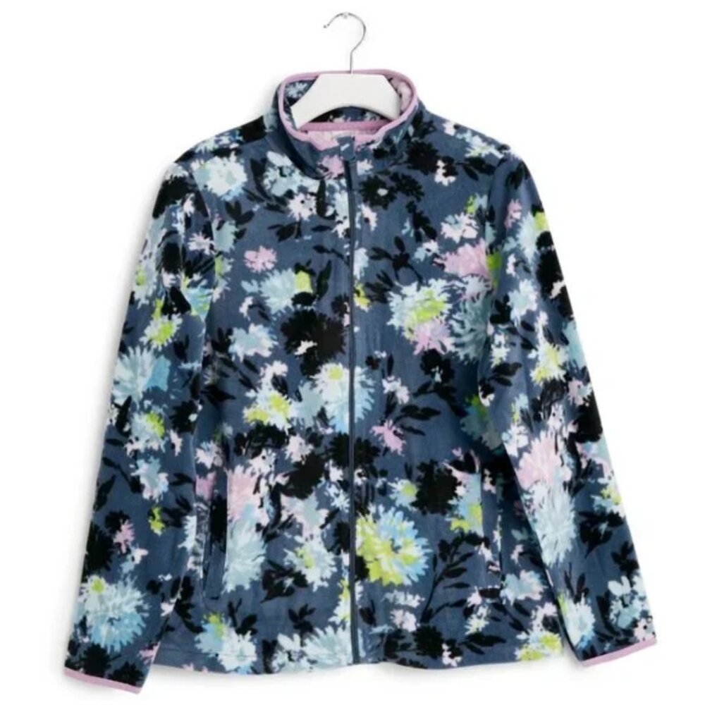 Vera Bradley Floral Fleece Jacket Womens XS Pastel Chrysanthemum Crush Pockets